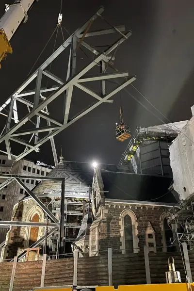 Crane lift at Christ Church Cathedral