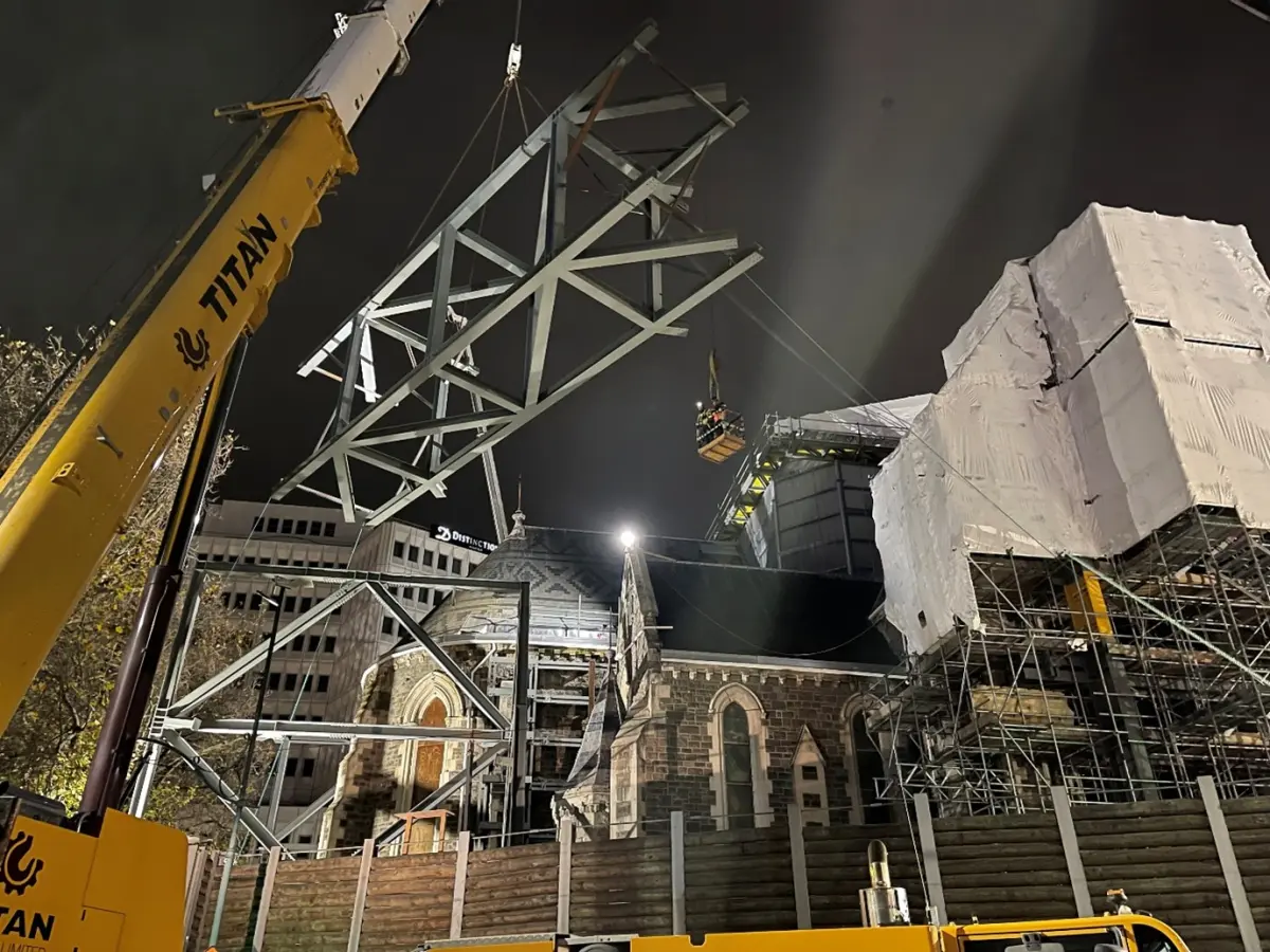Crane lift at Christ Church Cathedral