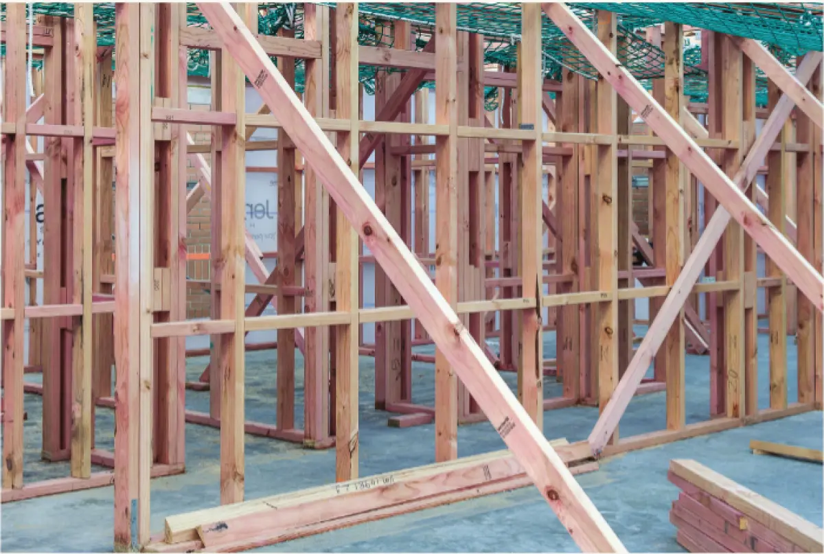 A photo of dwangs or nogs, timber building frames