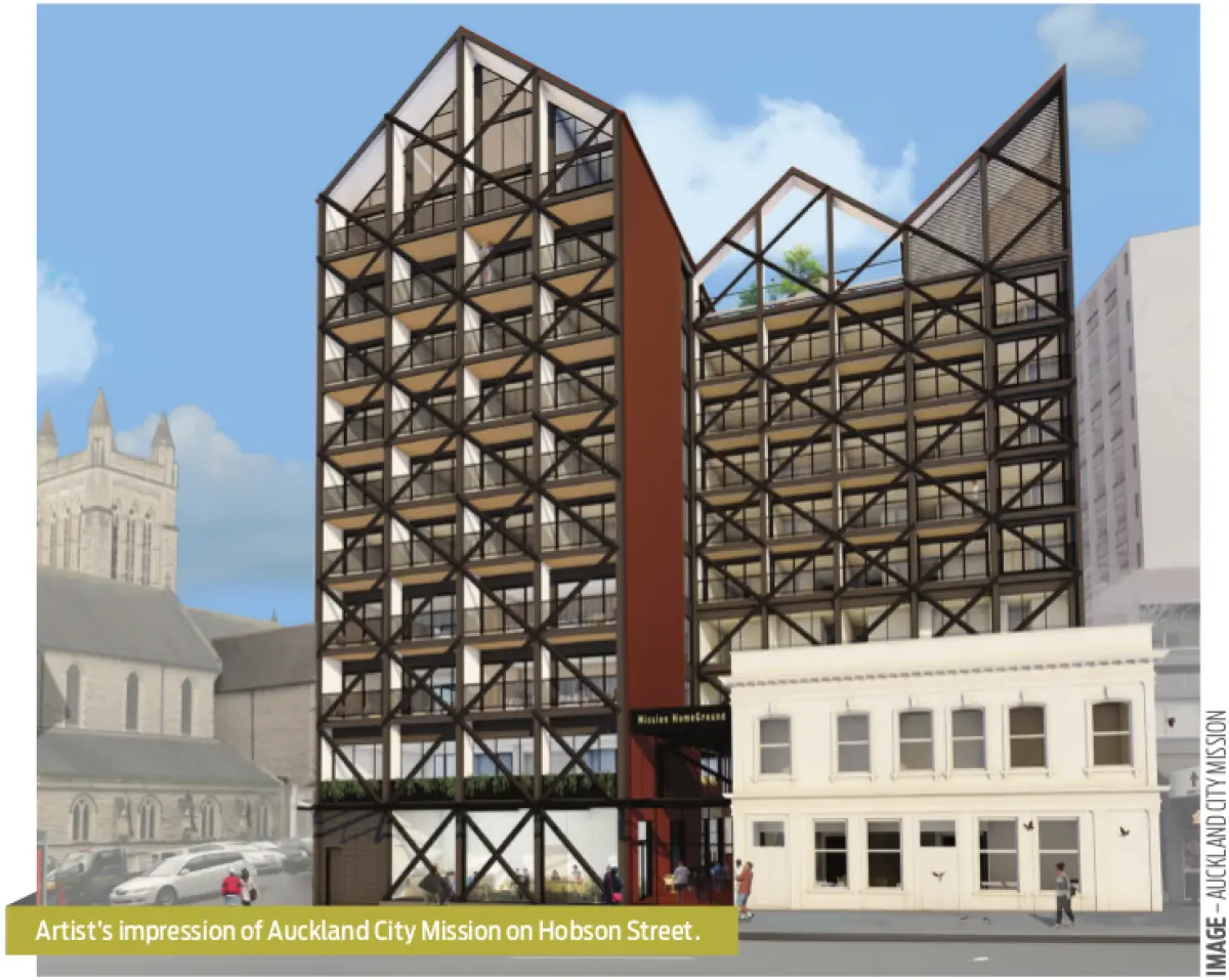 Artist’s impression of two modern apartment buildings with visible structural framing