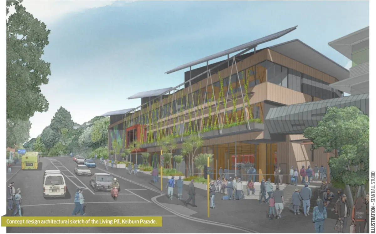 An image of a concept design architectural sketch of the living pa, kelburn parade