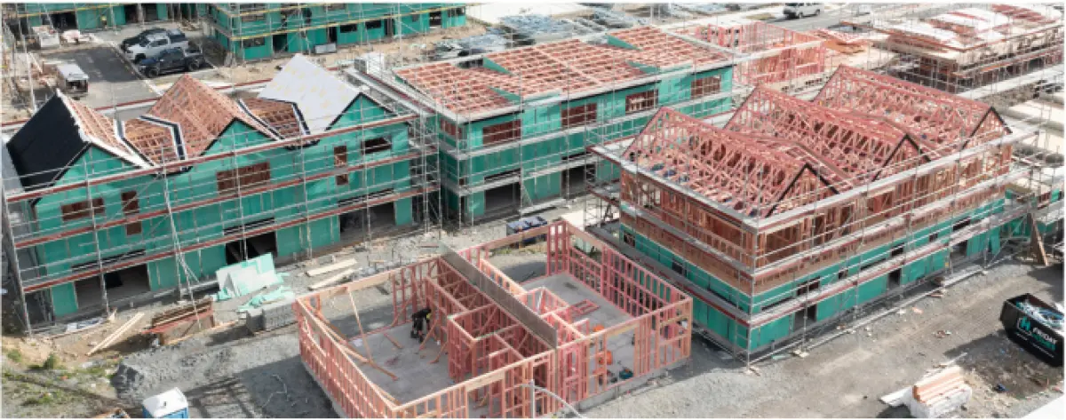 Aerial photograph showing multiple houses under construction