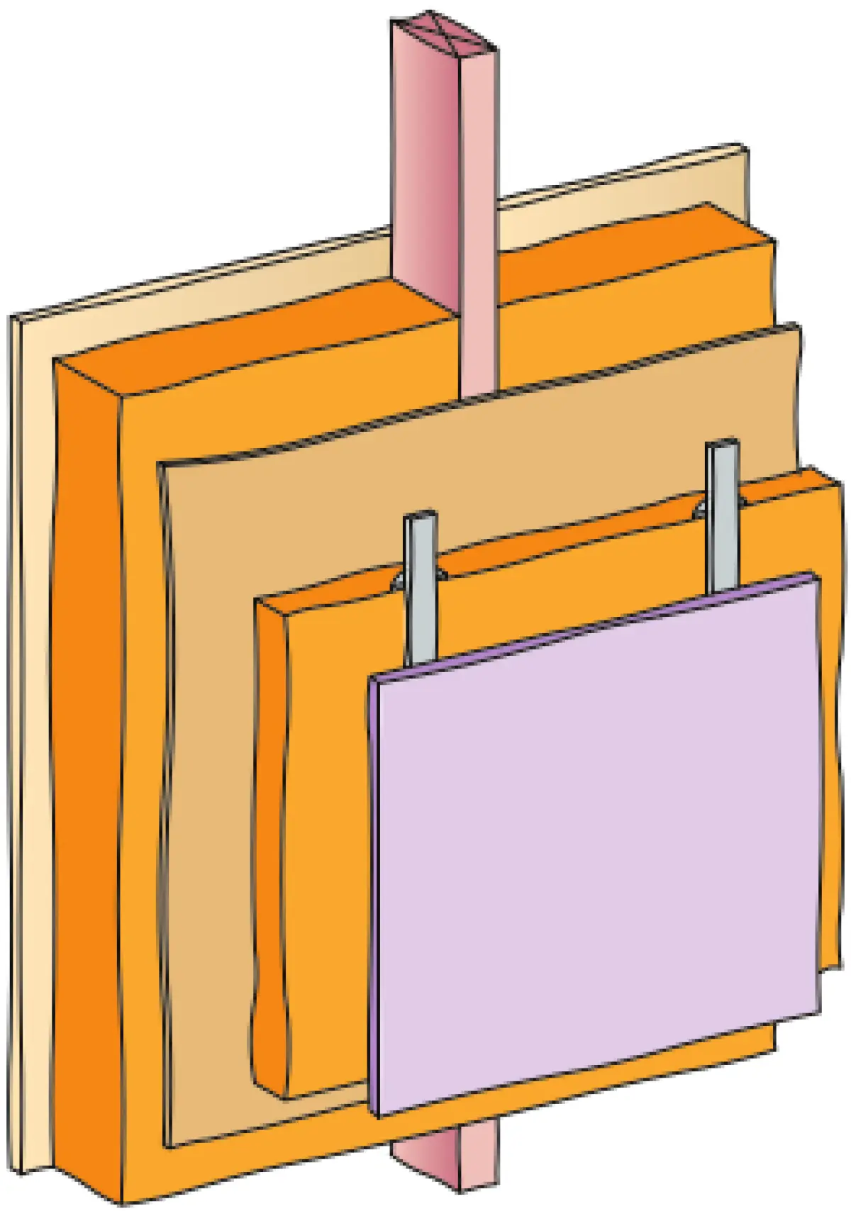 a diagram showing the use of metal in the construction of the cavity to the internal face
