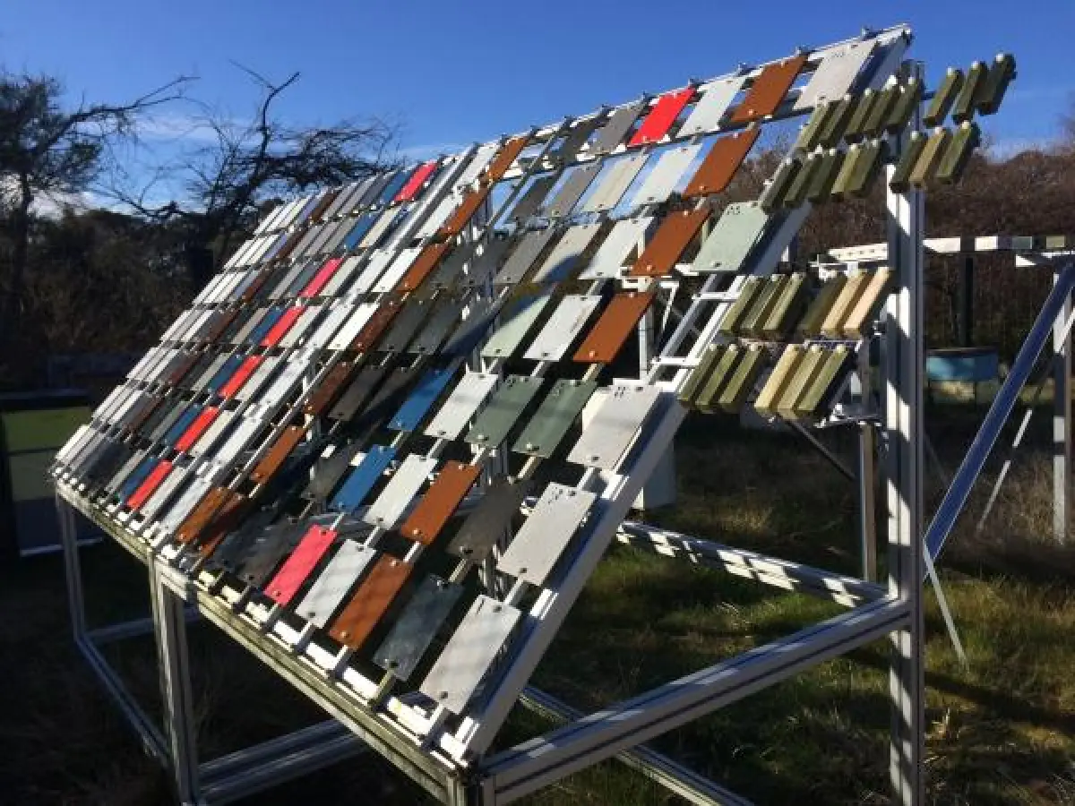 Photo of materials being tested for extended periods exposed to the ouside