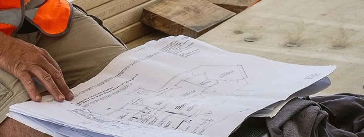 Image of a construction worker reviewing architect plans