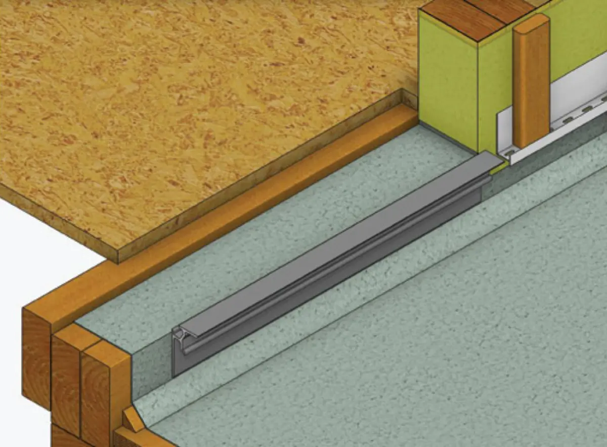 Diagram showing a floor edge detail with a metal channel