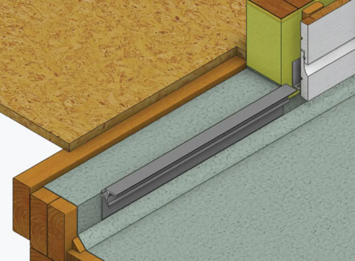 Diagram showing a floor edge detail with wall linings installed