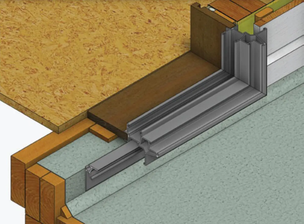 Diagram showing a floor edge detail with a recessed door track