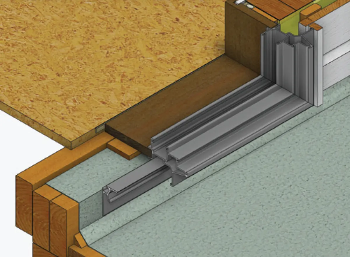 Diagram showing a floor edge detail with a recessed door track
