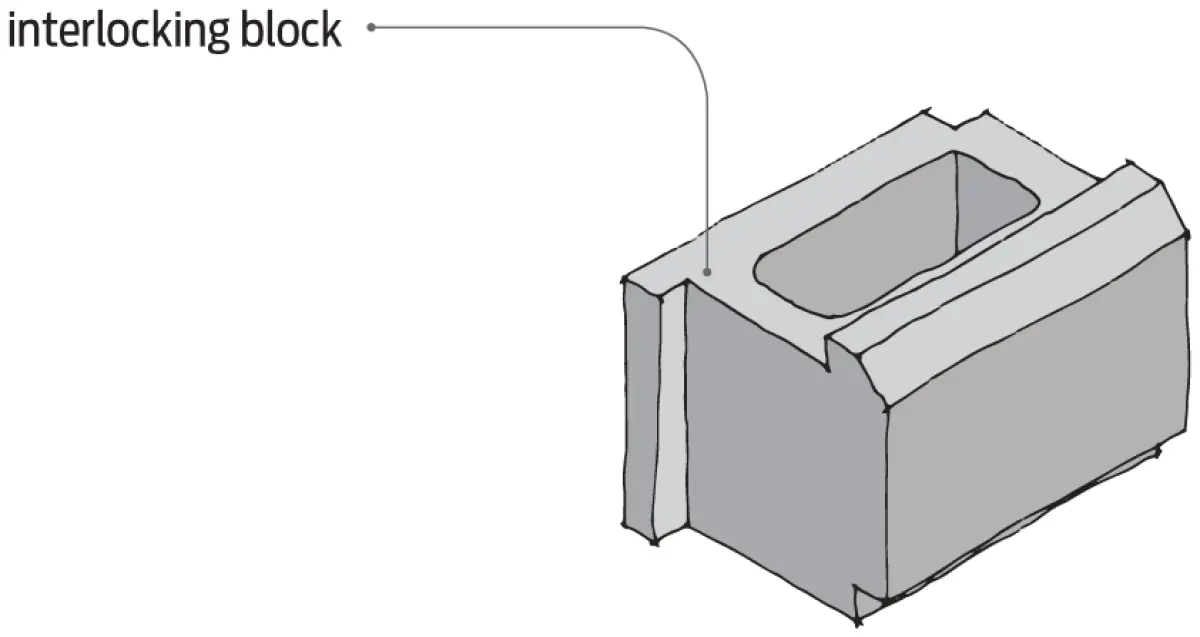 Diagram of a single interlocking concrete block