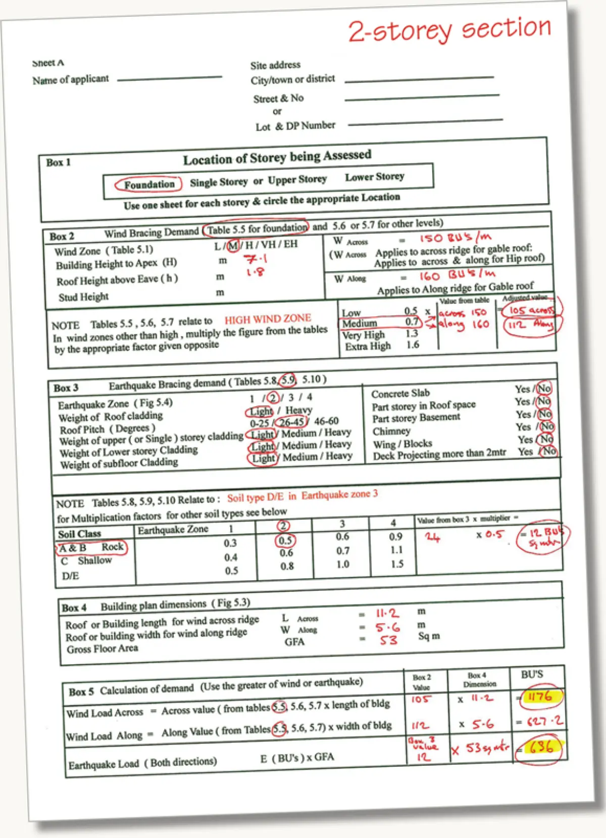 An example image of a calculation sheet