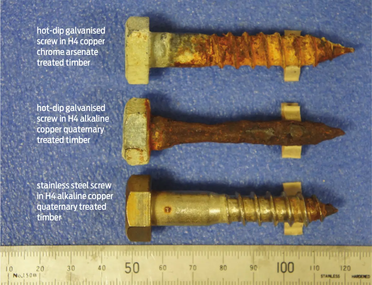 A photo of different screws and their reaction to timber