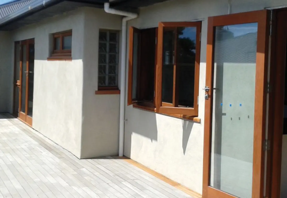 A photo of the exterior of a hempcrete house