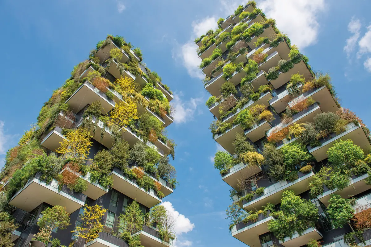 Vertical gardens on high-rise buildings in Milan