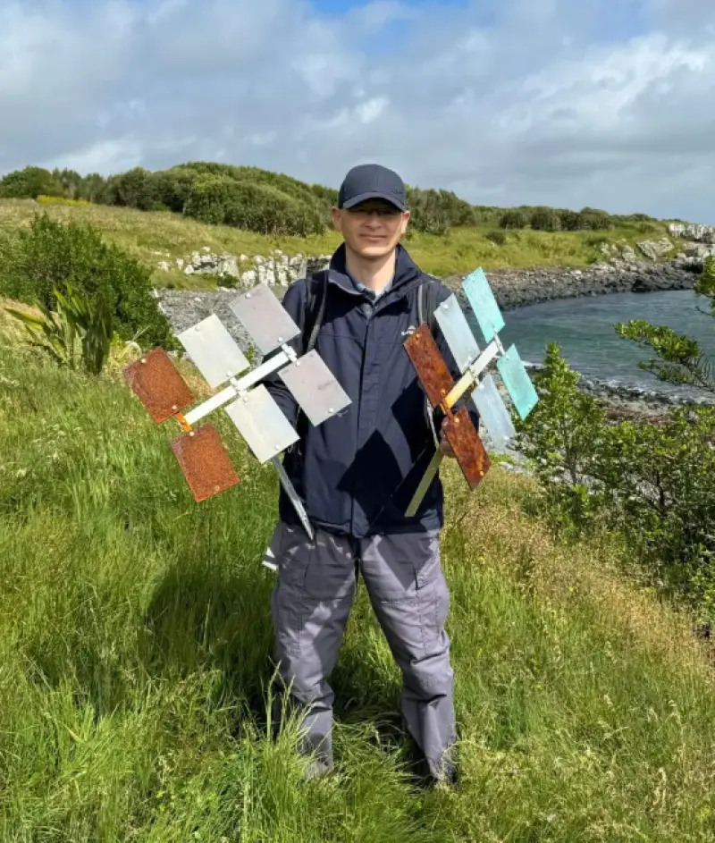 Dr Li at Chatham Island exposure site