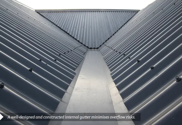 Membrane internal roof gutters