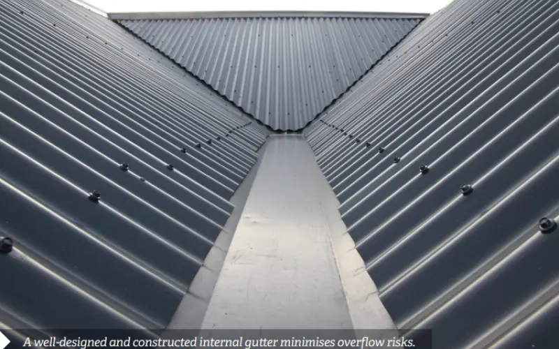 Membrane internal roof gutters