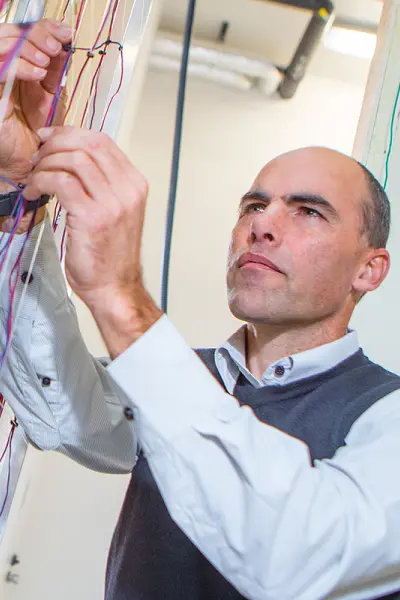 Building materials scientist working on building materials research in a lab