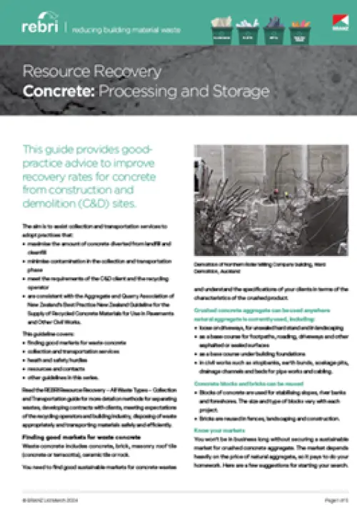 An image of the front page of REBRI Resource Recovery Concrete: Processing and Storage