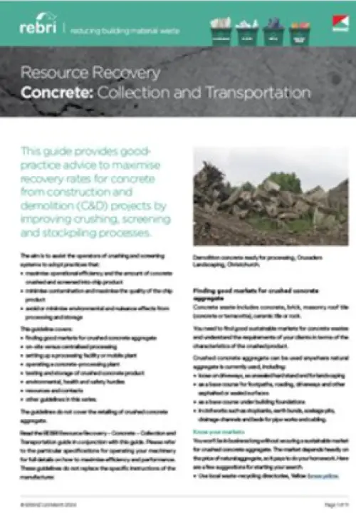an image of the front page of Waste minimisation — concrete collection and transportation