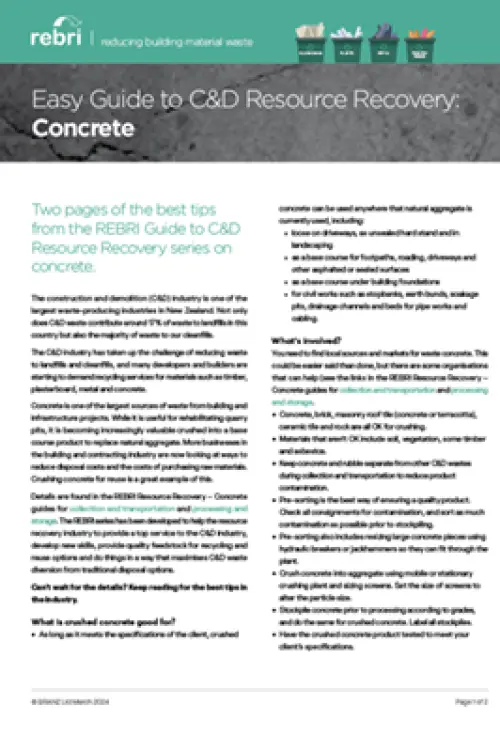 an image of the front page of REBRI Easy Guide to C&D Resource Recovery: Concrete