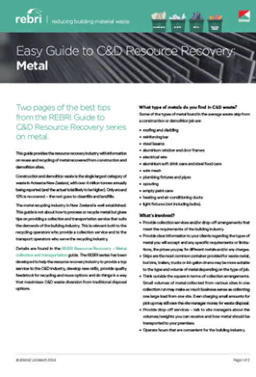 an image of the front page of REBRI Easy Guide to C&D Resource Recovery: Metal