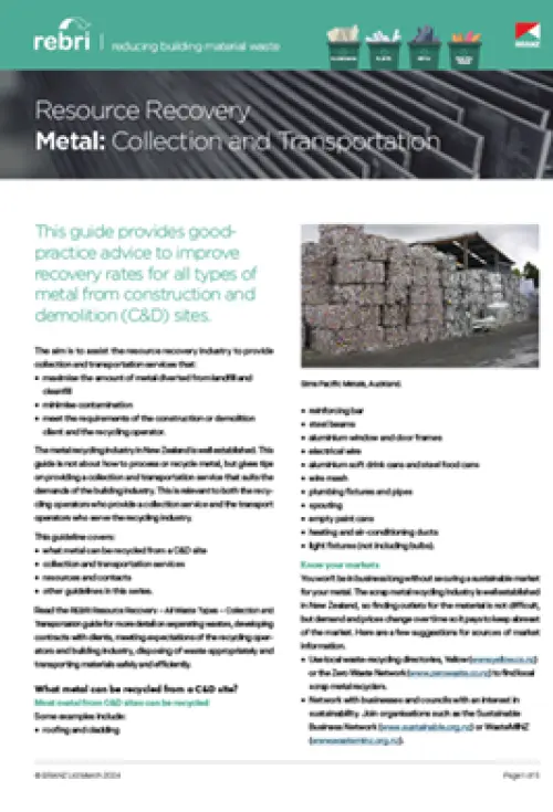 An image of the front page of REBRI Resource Recovery Metal: Collection and Transportation