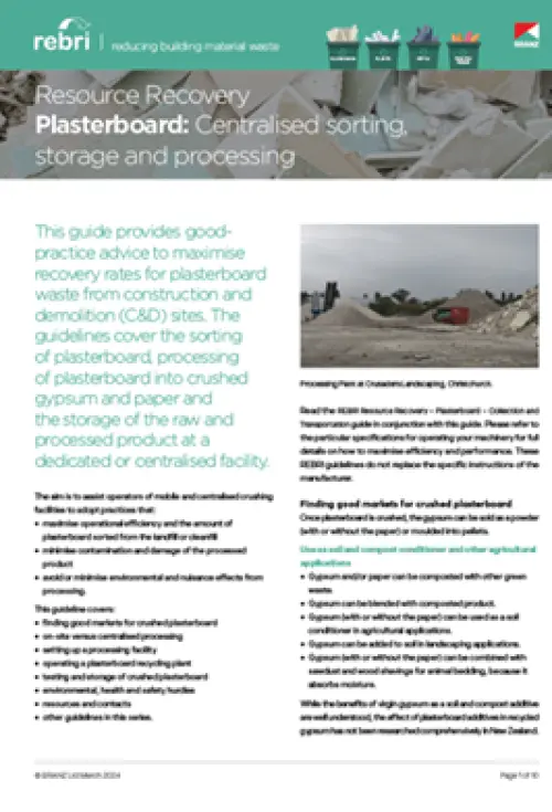 an image of the front page of plasterboard centralised sorting, storage and processing