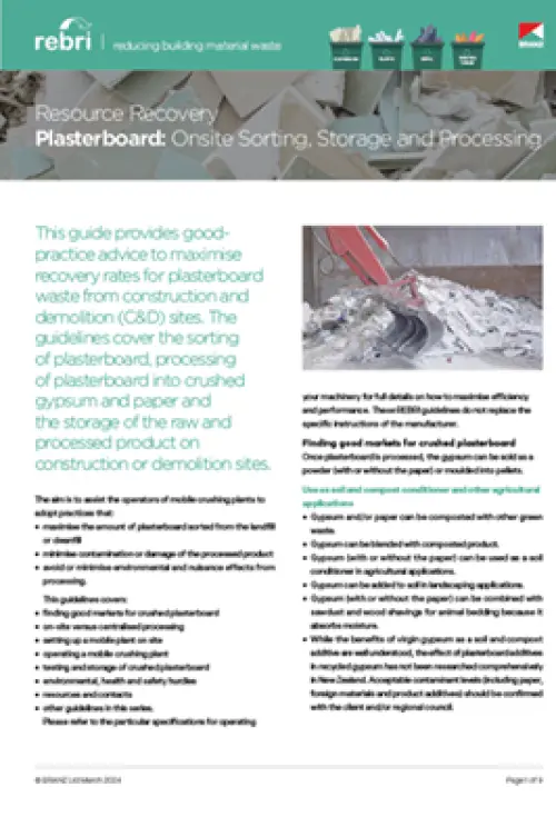 image of the front page of plasterboard onsite sorting, storage and processing