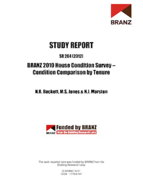 image of the front page of BRANZ 2010 House Condition Survey - condition comparison by tenure