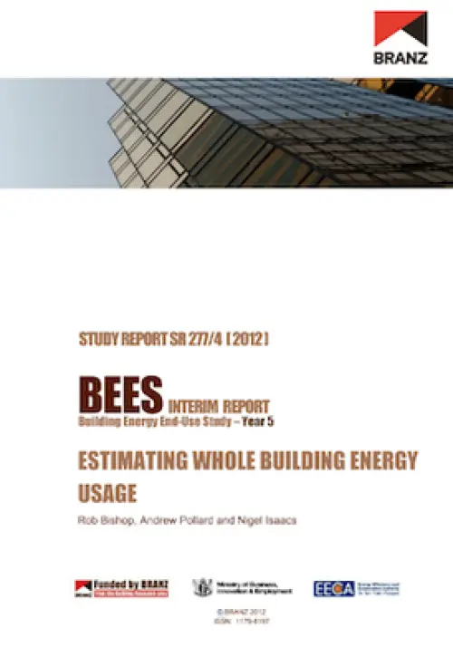 Cover page of a BRANZ study report titled ‘BEES Interim Report – Estimating Whole Building Energy Usage’