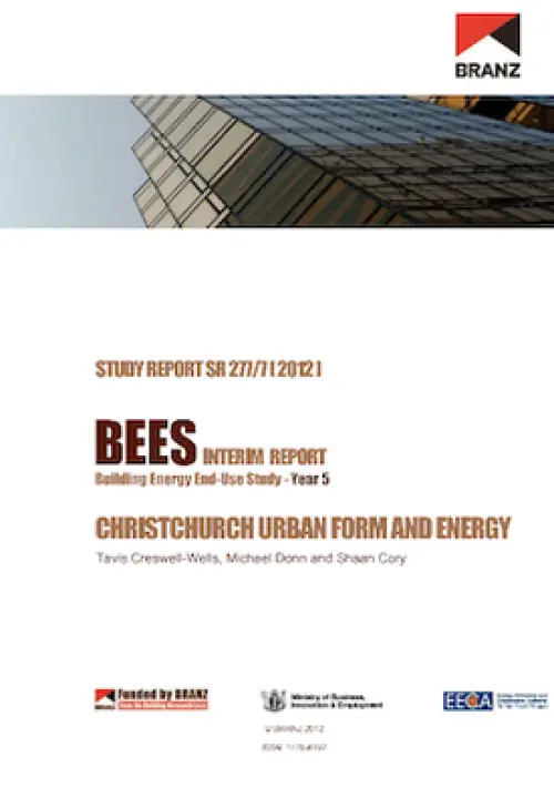 Cover page of a BRANZ study report titled ‘BEES Interim Report – Christchurch Urban Form and Energy’