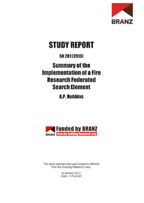 image of the front page of Summary of the implementation of a fire research federated search element