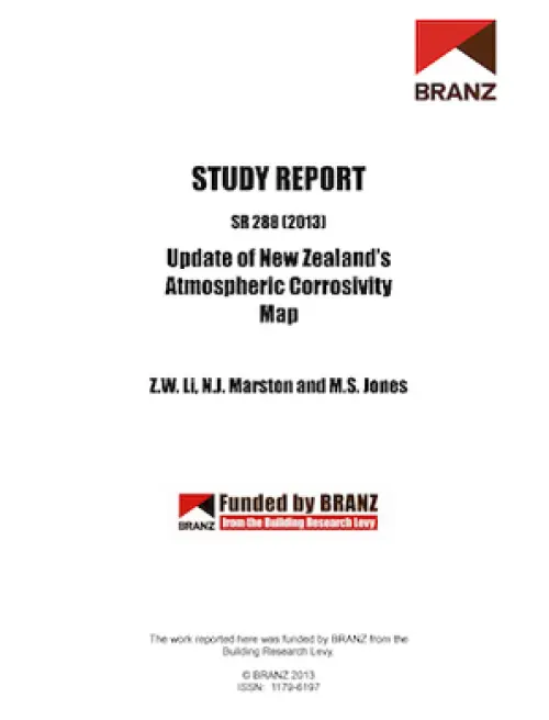image of the front page of Update of New Zealand's atmospheric corrosivity map
