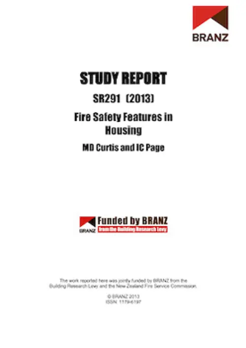 Cover page of a BRANZ study report titled ‘Fire Safety Features in Housing’