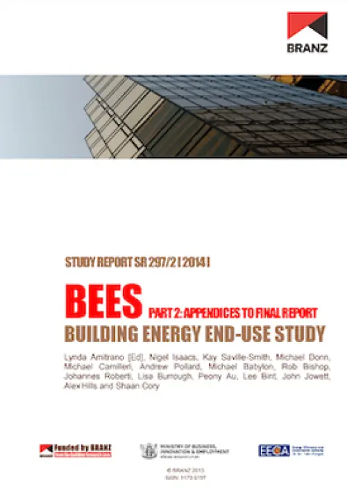 Cover page of a BRANZ study report titled ‘BEES Part 2 – Appendices to Final Report: Building Energy End‑use Study’