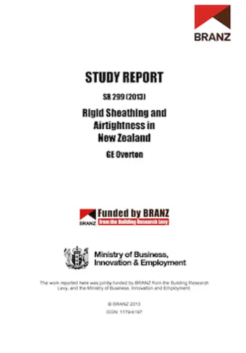Cover page of a BRANZ study report titled ‘Rigid Sheathing and Airtightness in New Zealand’