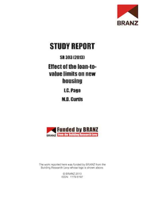 Cover page of a BRANZ study report titled ‘Effect of the loan‑to‑value limits on new housing’