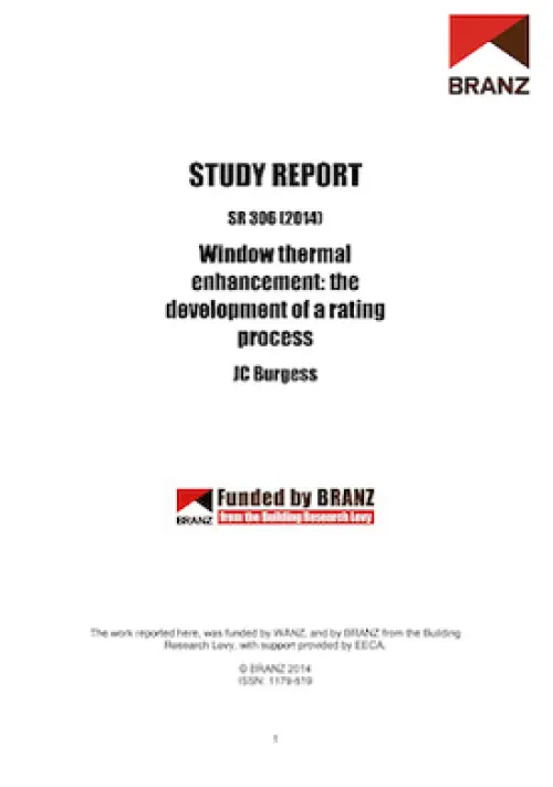 Cover page of a BRANZ study report titled ‘Window thermal enhancement: the development of a rating process’