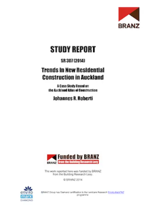 Cover page of a BRANZ study report titled ‘Trends in New Residential Construction in Auckland’