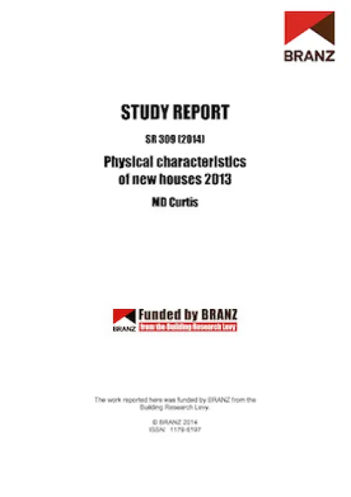 Cover page of a BRANZ study report titled ‘Physical characteristics of new houses 2013’