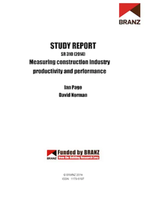Cover page of a BRANZ study report titled ‘Measuring construction industry productivity and performance’