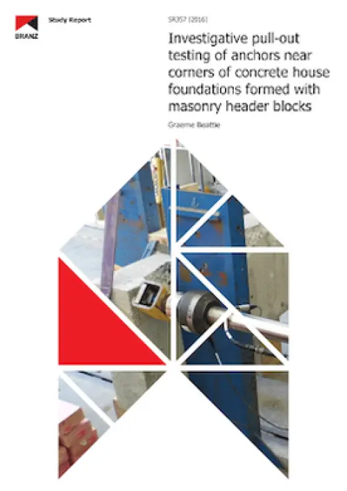 Image of Investigative pull-out testing of anchors near corners of concrete house foundations formed with masonry header blocks