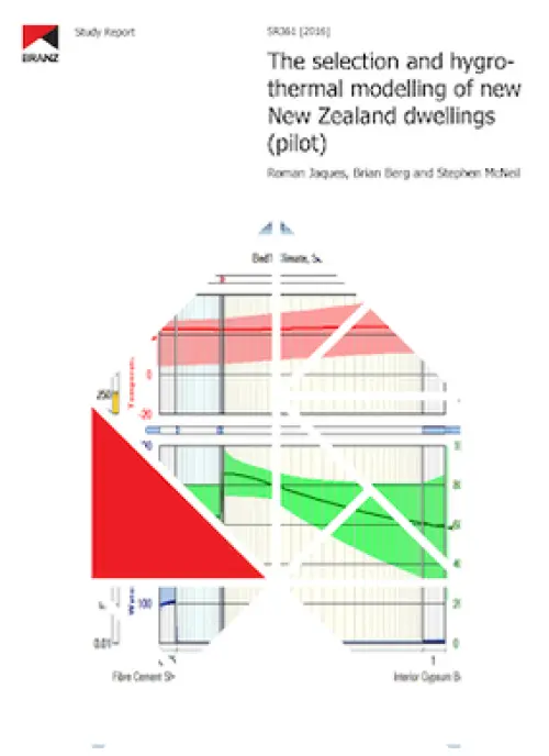 Cover page of a BRANZ study report titled ‘The selection and hygro‑thermal modelling of new New Zealand dwellings (pilot)’