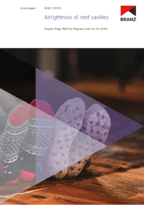 image of the front page of Airtightness of roof cavities, contains image of two pairs of feet with socks on