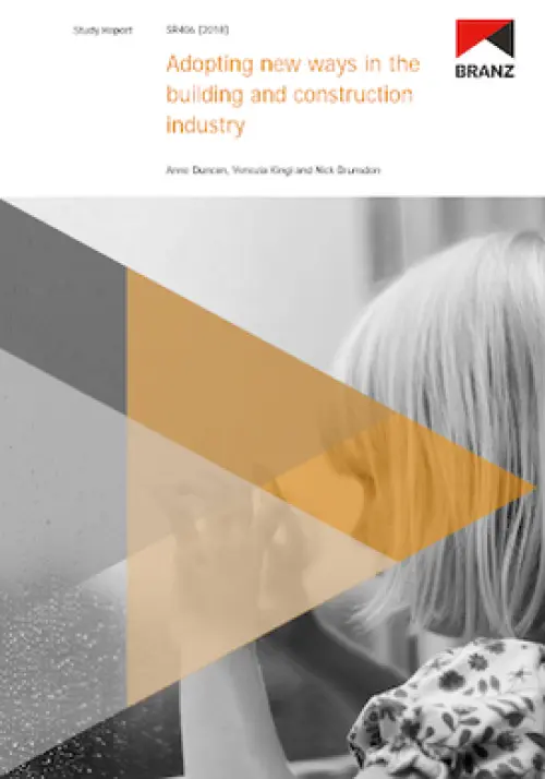 image of the front page of Adopting new ways in the building and construction industry, contains image of a child looking througha window with condensation