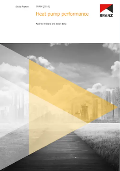 image of the front page of Heat pump performance, contains image of a black and white cityscape 