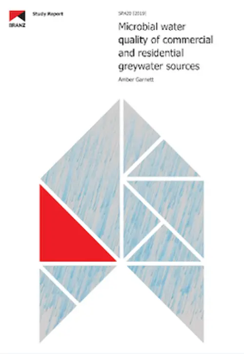 Cover page of a BRANZ study report titled ‘Microbial water quality of commercial and residential greywater sources’