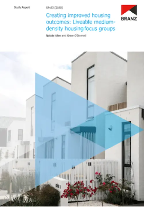 Cover page of a BRANZ study report titled ‘Creating improved housing outcomes: Liveable medium‑density housing focus groups’