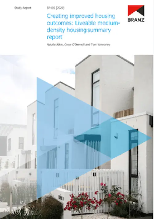 Cover page of a BRANZ study report titled ‘Creating improved housing outcomes: Liveable medium‑density housing summary report’